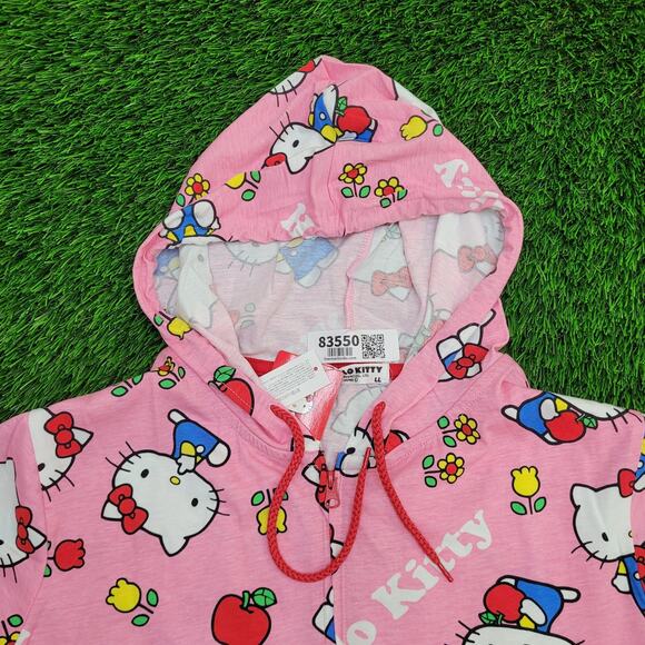 Hello-Kitty Sanrio Zip Hoodie Jacket Womens L/XL 21x27 Pink AOP Lightweight - Picture 9 of 14